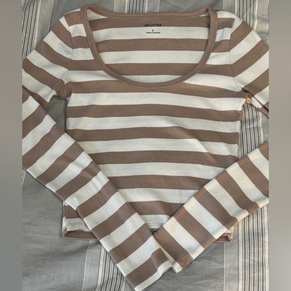Hollister Brown and White Striped Long Sleeve Top